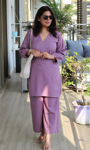 Monochrome Elegance Cotton Slub Pant-Set