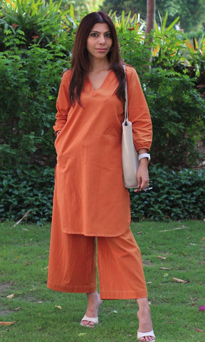 Monochrome Elegance Cotton Slub Pant-Set