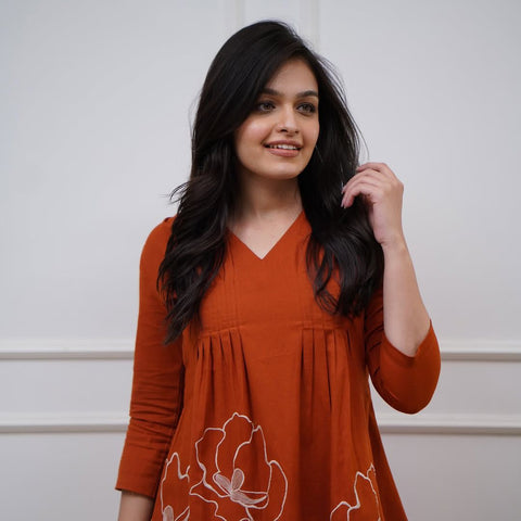 Petal Pintex Cotton Slub Kurti Pant Set