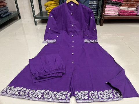 Elegant Cotton Embroidered Kurti Set with Pant – Office Wear