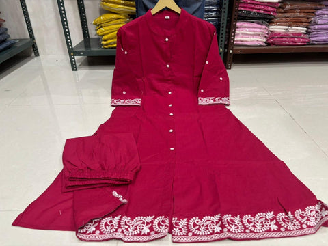 Elegant Cotton Embroidered Kurti Set with Pant – Office Wear
