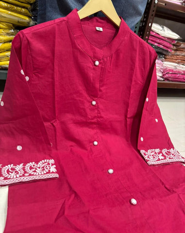 Elegant Cotton Embroidered Kurti Set with Pant – Office Wear