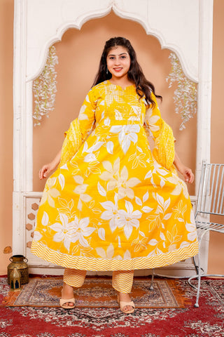 Anarkali Kurti Pant Dupatta Set