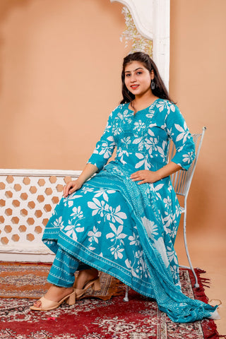 Anarkali Kurti Pant Dupatta Set