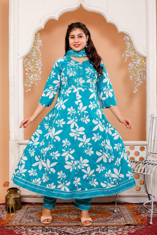 Anarkali Kurti Pant Dupatta Set