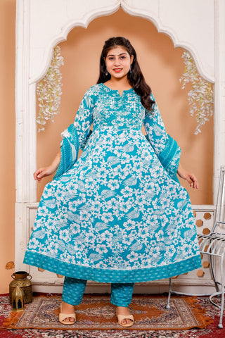 Anarkali Kurti Pant Dupatta Set