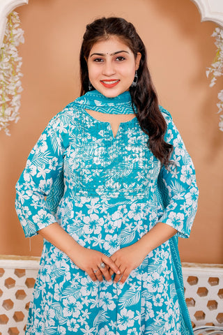 Anarkali Kurti Pant Dupatta Set