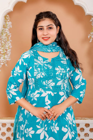 Anarkali Kurti Pant Dupatta Set