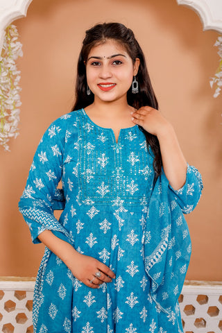 Anarkali Kurti Pant Dupatta Set