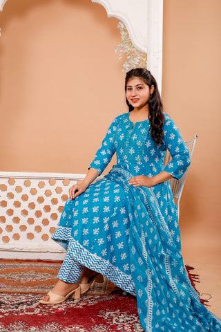Anarkali Kurti Pant Dupatta Set