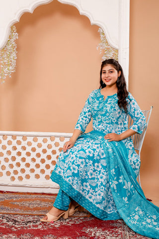 Anarkali Kurti Pant Dupatta Set