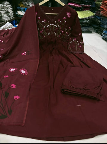 Magenta Cotton Anarkali Set