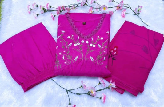 Magenta Cotton Anarkali Set
