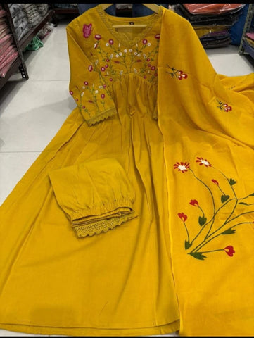 Magenta Cotton Anarkali Set