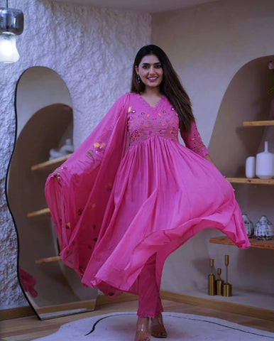 Magenta Cotton Anarkali Set