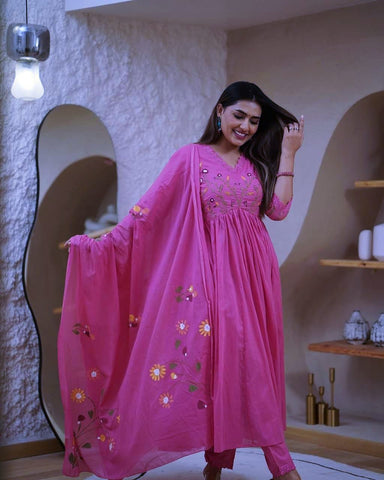 Magenta Cotton Anarkali Set