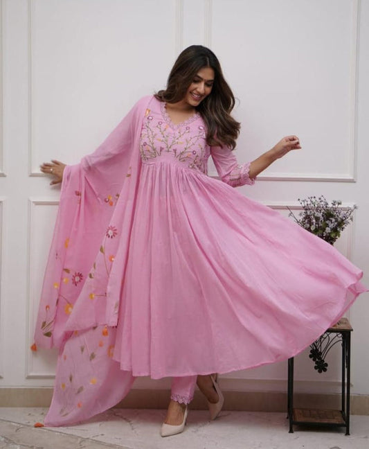 Magenta Cotton Anarkali Set