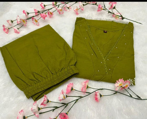 Cotton Embroidery kurti pant set