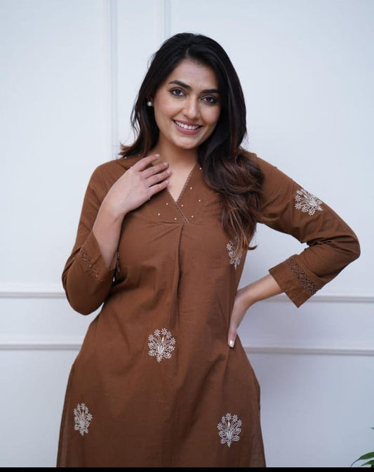 Cotton Embroidery kurti pant set