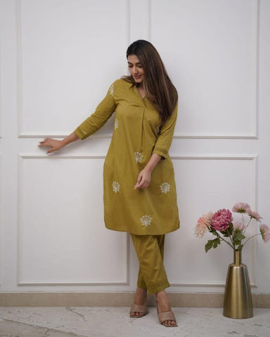 Cotton Embroidery kurti pant set