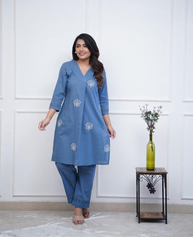 Cotton Embroidery kurti pant set