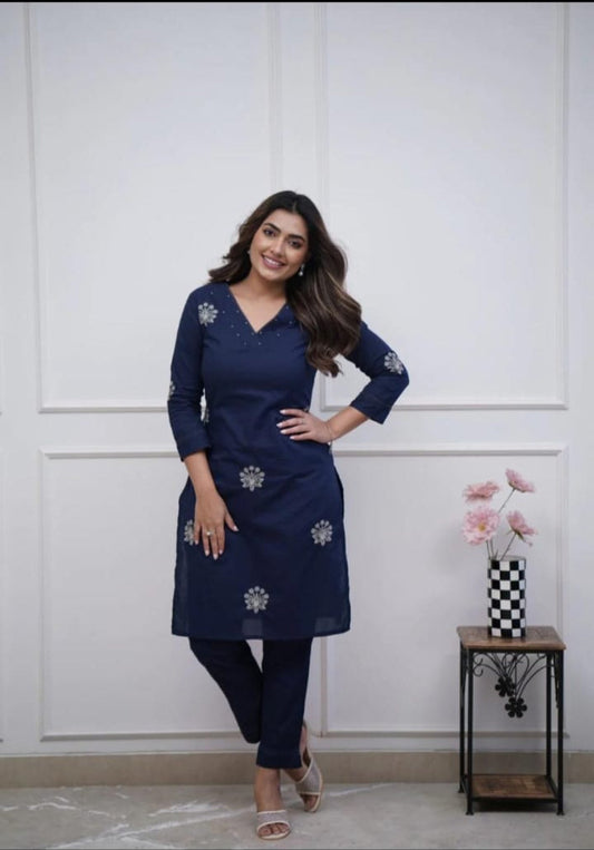 Cotton Embroidery kurti pant set