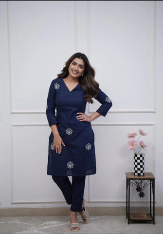 Cotton Embroidery kurti pant set