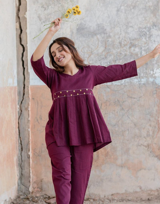 Wine Plum Cotton Co-Ord Set