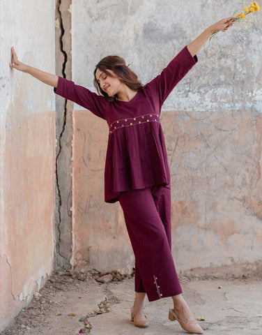 Wine Plum Cotton Co-Ord Set