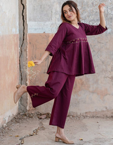 Wine Plum Cotton Co-Ord Set