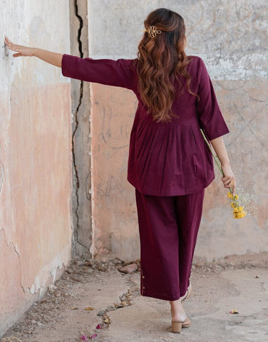 Wine Plum Cotton Co-Ord Set